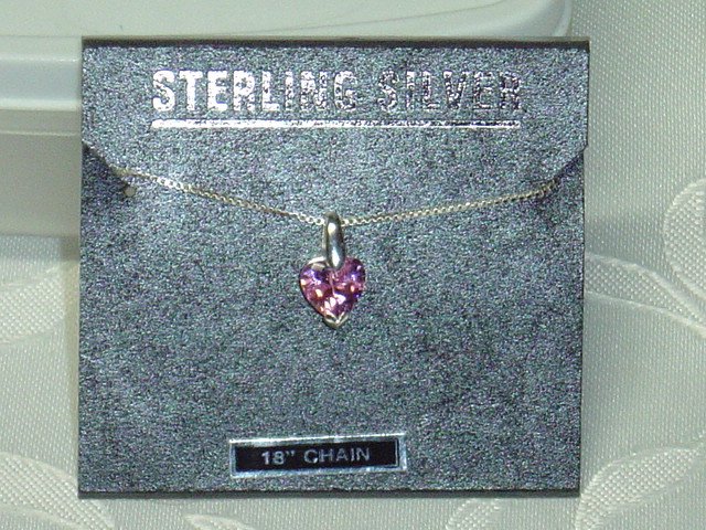 Pink Ice CZ Heart ITALY .925 STERLING SILVER Box Chain Necklace and pendant