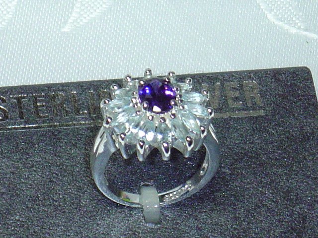 Genuine Blue Topaz & Amethyst .925 Sterling silver cocktail ring size 7