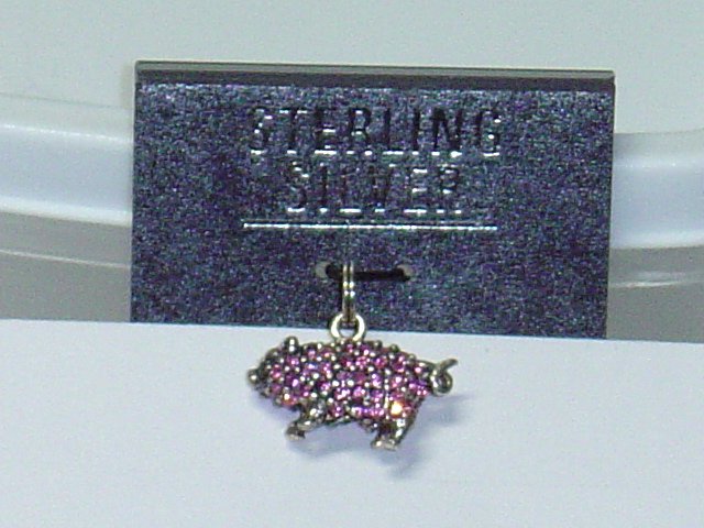 Pink Cubic Zirconium Crystal Sterling silver Pig charm for your bracelet