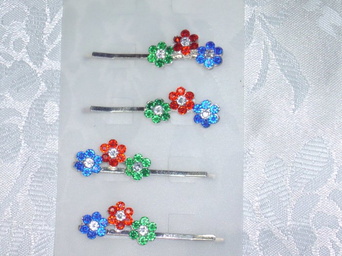 Set of four multicolor floral Hair Jewelry Bobbi Pin fascinator