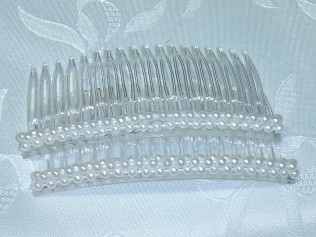 PAIR~Simulated Pearl extra long 4 1/8 INCHES WIDE hair comb Pair hand made
