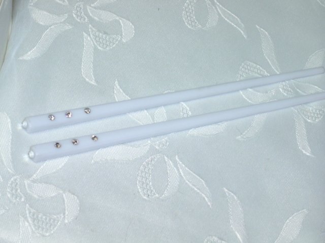 White Hair Jewlery sticks with clear rhinestones Hair chop sticks