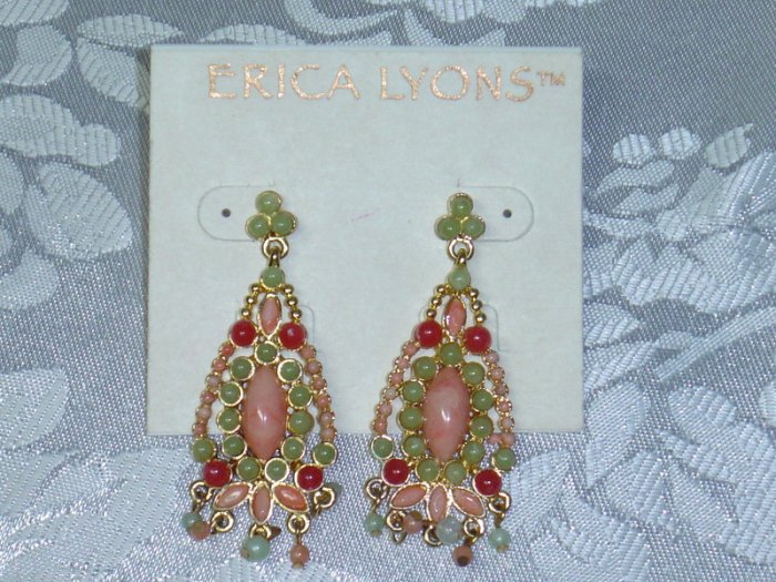 ERICA LYONS TRUNK SHOW CHANDELIER EARRINGS~DESIGNER, PERIDOT COLOR AND CORAL COLOR~SPRING!
