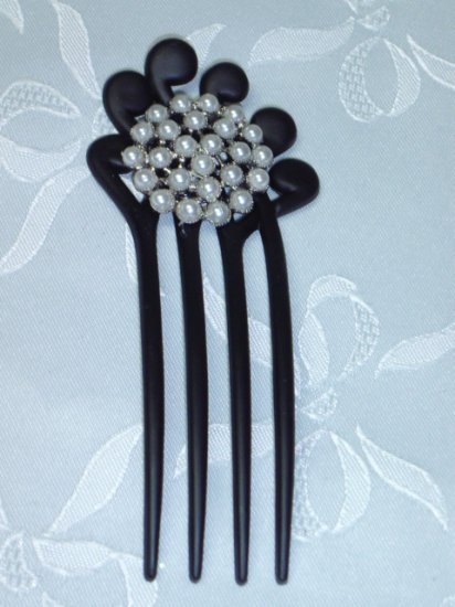 Matte black fork faux pearl hair fork stick pin fascinator comb