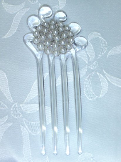 White Faux Pearl on a Clear hair fork fascinator comb for hair updo styles