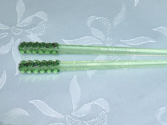 Green rhinestone hearts hair jewelry sticks hair chop sticks fascinators
