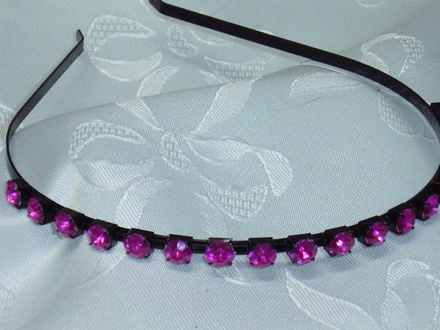 Pink color Diva rhinestones head band hair band fascinator with black band