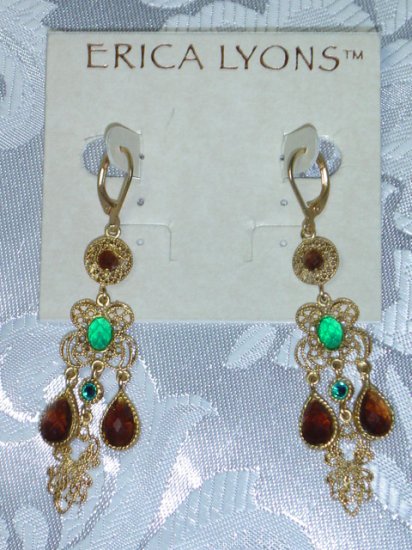 ERIC LYONS TRUNK SHOW TURQUOISE AND AMBER CRYSTALS CANDELIER EARRINGS