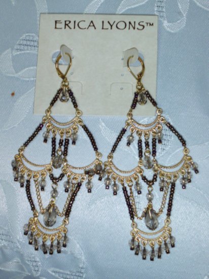 ERICA LYONS TRUNK SHOW EQYPTIAN DESIGN LONG CHANDELIER EARRINGS (GLASS SEED BEADS)
