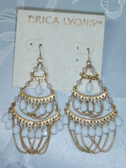 ERIC LYONS TRUNK SHOW WHITE BEADED CHANDELIER EARRINGS~SUMMER WHITE