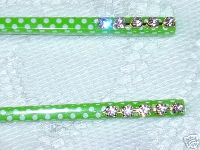 Polka Dot white and green hair sticks with Swarovski elements handmade hair chop stick fascinators