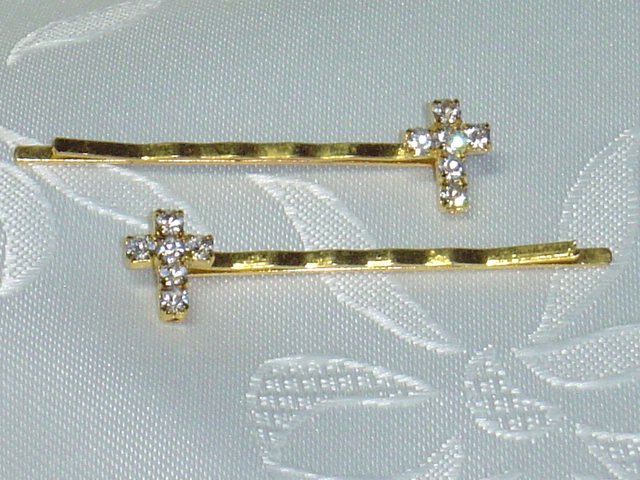 PAIR~SWAROVSKI CRYSTAL elements CROSS HAIR PIN JEWELRY bobbi pins hair pins pair