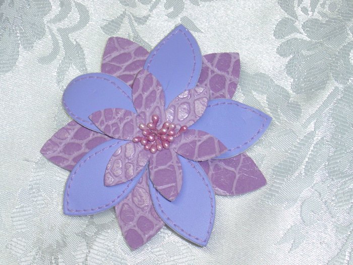 PURPLE LEATHERETTE FLOWER HAIR JEWELRY BARRETTE~NEW