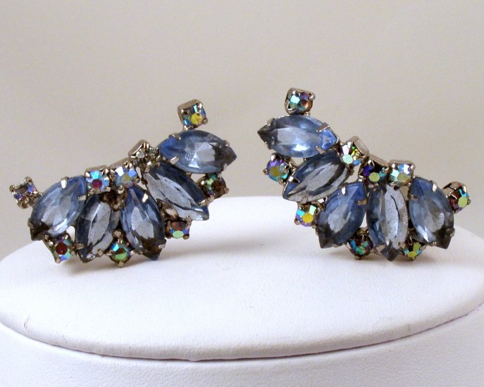 VINTAGE EARRINGS Julianna Blue AB Rhinestone Dazzlers