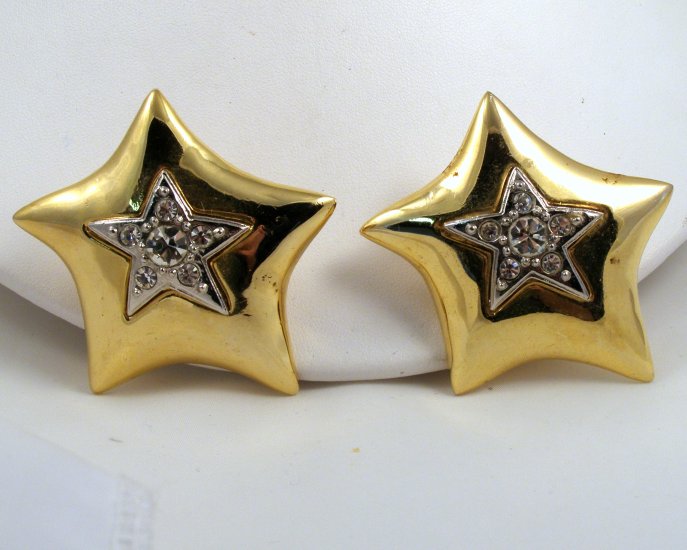 VINTAGE EARRINGS Big Star Clips Rhinestones