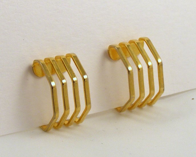 VINTAGE EARRINGS Angular Openwork Golden Hoops Clip Back Geometric