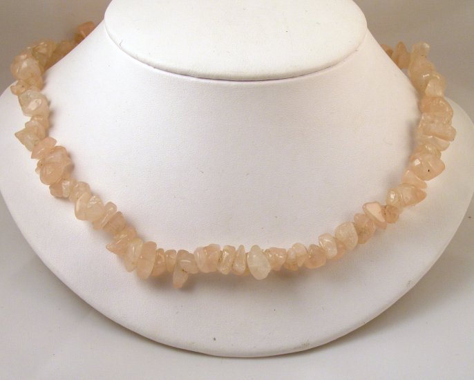 VINTAGE NECKLACE Genuine Rose Quartz Nugget Stone Beads 30"