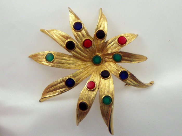 VINTAGE PIN BROOCH Kramer Red Green Blue Dots WOW