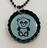 Lasered Mirror Bottle Cap Necklace PANDA w/ BOW