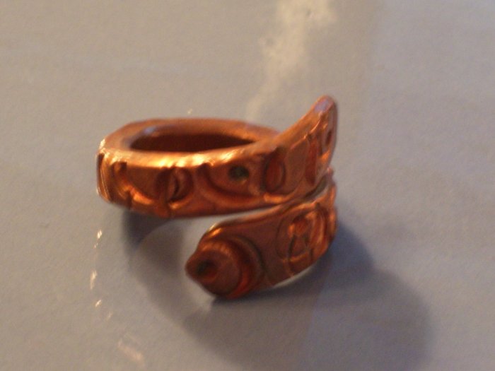 Vintage Heavy Copper Etched Wrap Ring Size 6