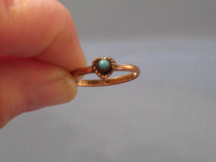 Vintage Copper & Faux Turquoise HEART Ring Size 7.5