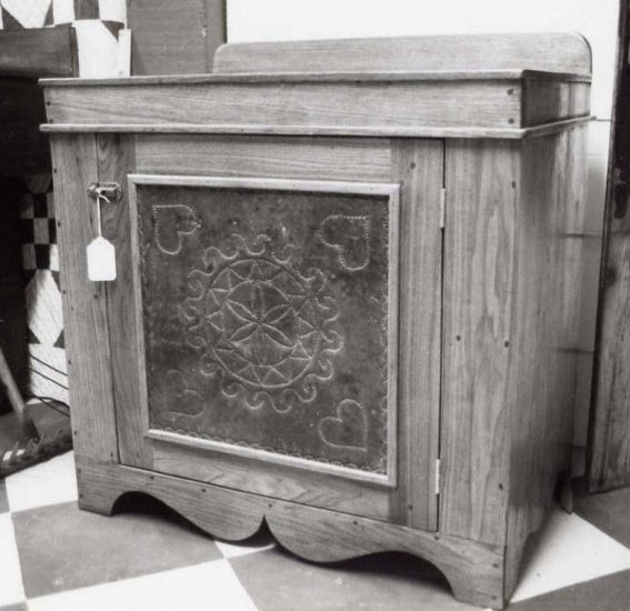 Hand punched tin dry sink in butternut