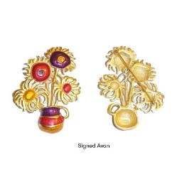 Signed Avon Flower Pot Brooch