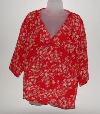 Women's Investments Red Floral Print Shirt Empire Waist Sheer sz S/M