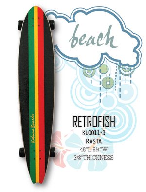 Longboard - RetroFish Tail Beach Board - Rasta KL0011-3