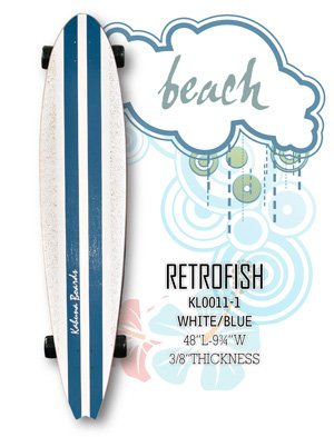 Longboard - RetroFish Tail Beach Board - White/Marine Blue KL0011-1