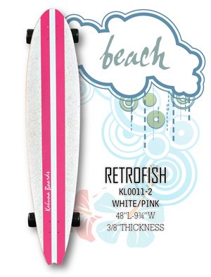 Longboard - RetroFish Tail Beach Board - White/Smooth Pink KL0011-2