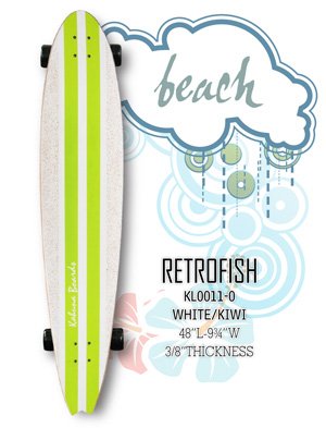 Longboard - RetroFish Tail Beach Board - White/Kiwi KL0011-0