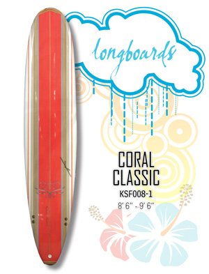 Surfboard - Red Classic Coral (Longboard) KSF008-1