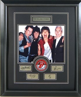 ROLLING STONES CUSTOM FRAMED ENGRAVED SIGNATURES COLLAGE