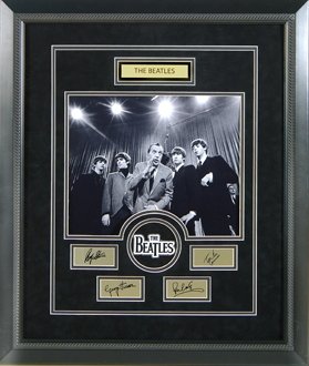 BEATLES CUSTOM FRAMED ENGRAVED SIGNATURES COLLAGE