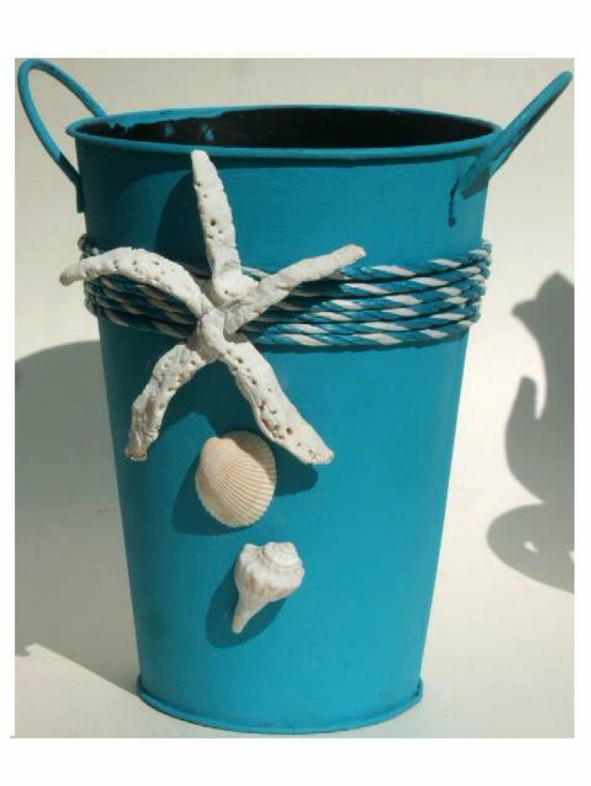 Nautical Seashells Turquoise Metal Utensil Holder