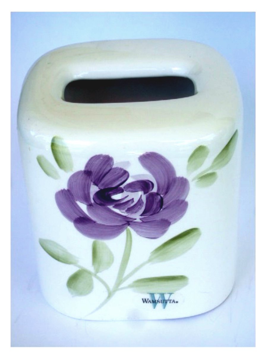 Floral Ceramic Tissue Box Cover Purple Flowers