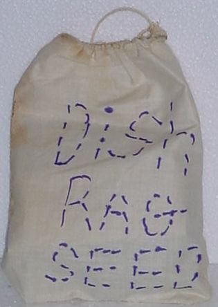 Deep Purble Print on vintage Bag Luffa Seed to grow a dish rag or for decor ec415