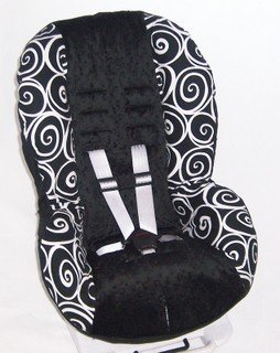 Black and white swirls toddler convertable car seat cover with black minky dot