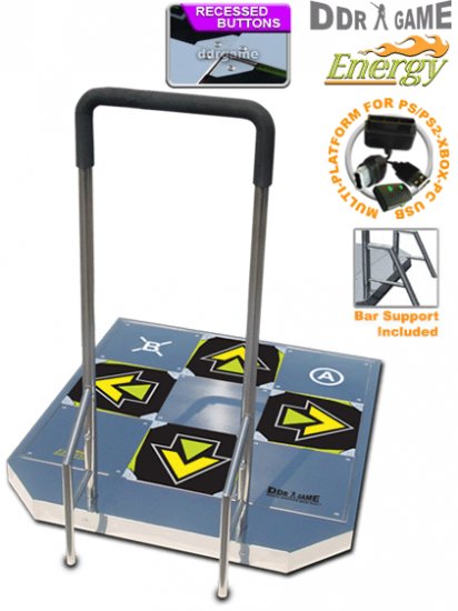 ENERGY Arcade metal dance pad with Recessed Buttons and Handle Bar for PS, PS2, Xbox, Wii, PC