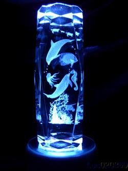 2 Dolphin 3D Large Laser Crystal /Led Stand