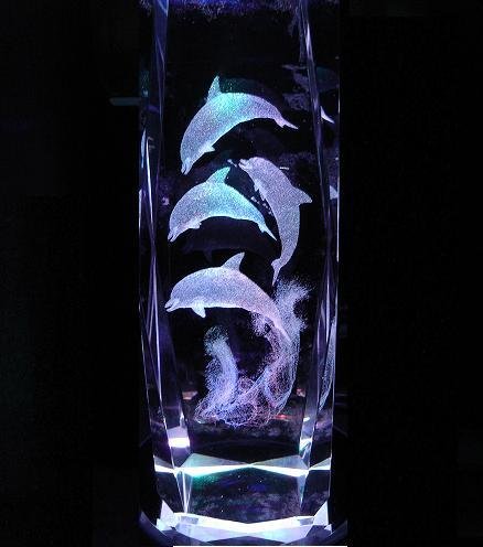 4 Dolphin 3D Large Laser Crystal /Led Stand