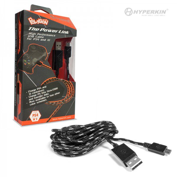 PS4/ X1/ PS Vita 2000 Micro USB Charge Cable (Black/Gray) - Polygon
