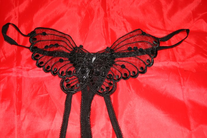 Crotchless Butterfly G-String Black