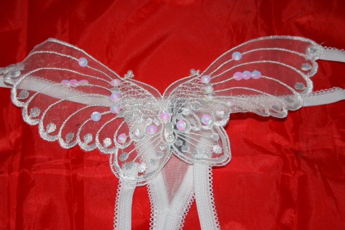 Crotchless Butterfly G-String White