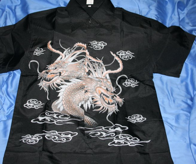 Mens black shirt with double dragon design