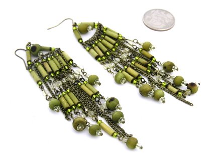 Chandelier Wood Tassel Earrings