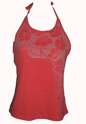 Calvin Klein Jeans Coral Logo Halter Sz Large
