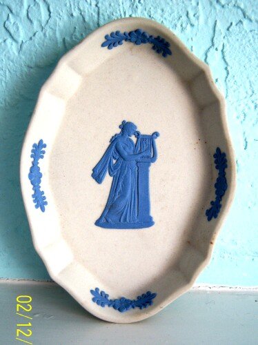 Wedgwood Blue on white Jasperware Pin Tray Scalloped Edge
