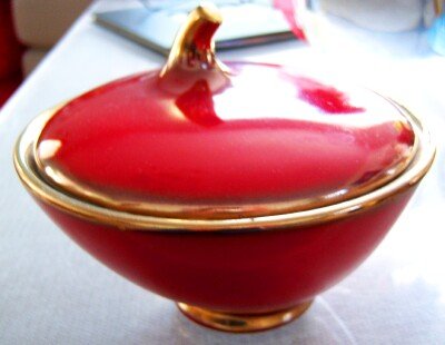 Keramos Austria Apple Red Bowl Lid Art Deco Retro Old